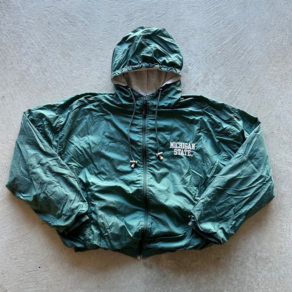 Vintage 90s Steve and Barrys Jacket Size Medium Green White Full Zip Bomber MSU